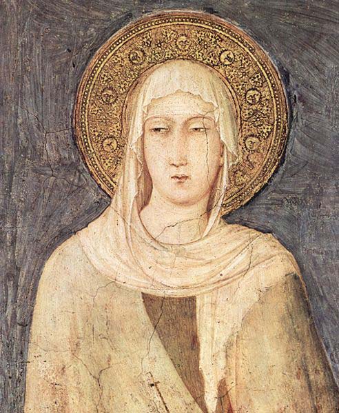 detail depicting Saint Clare of Assisi from a fresco  in the Lower basilica of San Francesco